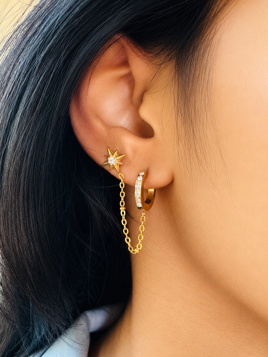 Star-to-Hoop Chain Earrings