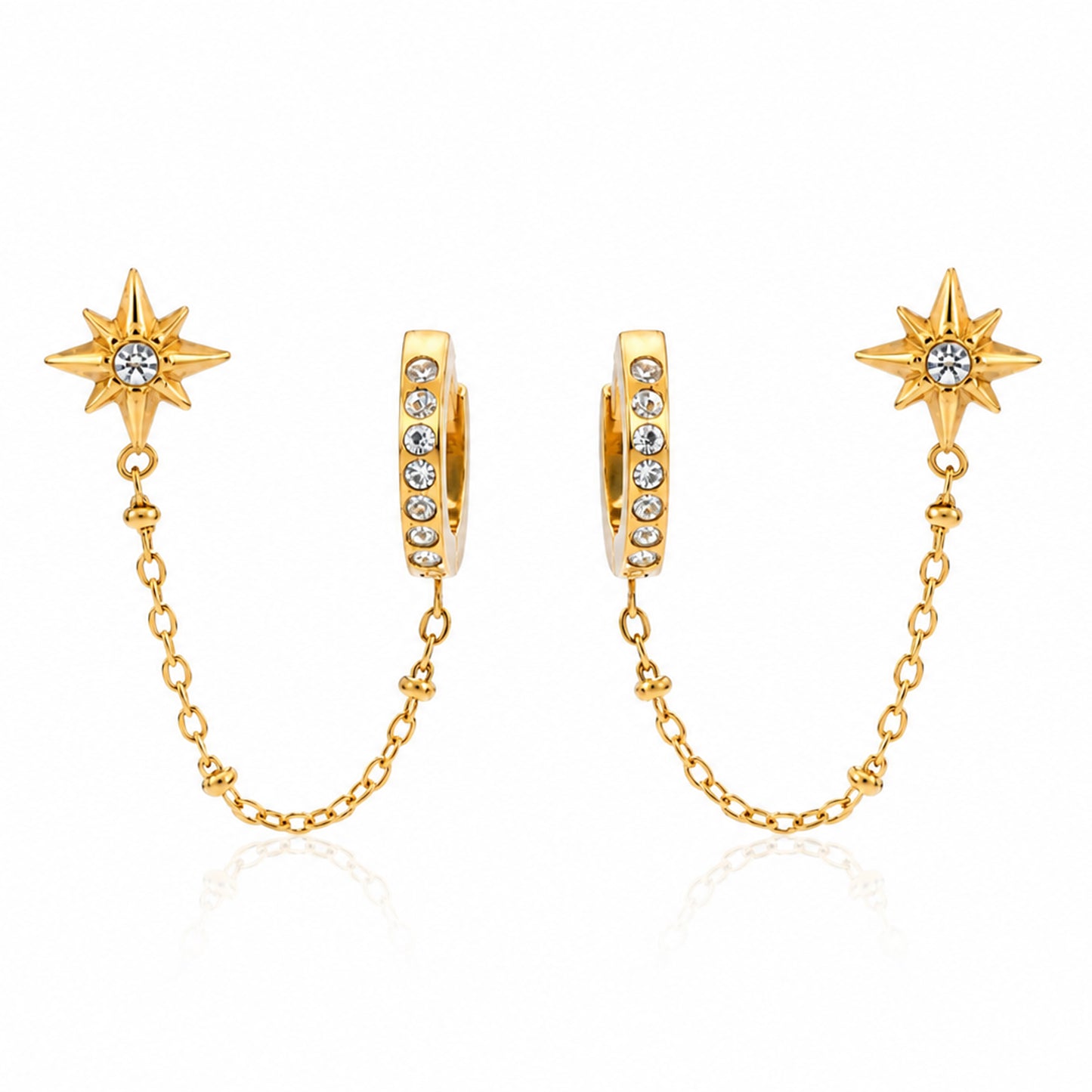 Star-to-Hoop Chain Earrings