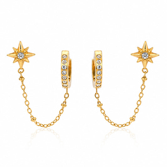 Star-to-Hoop Chain Earrings